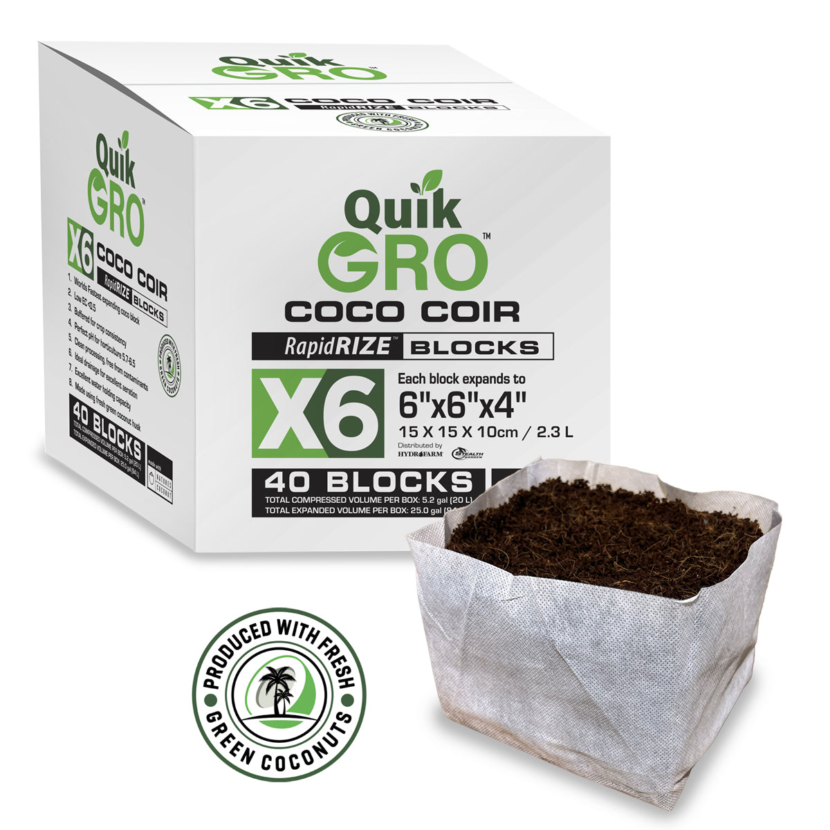QuikGro Rapid Rize Block 6x6 Inch | Compressed Coco Coir Growing Block