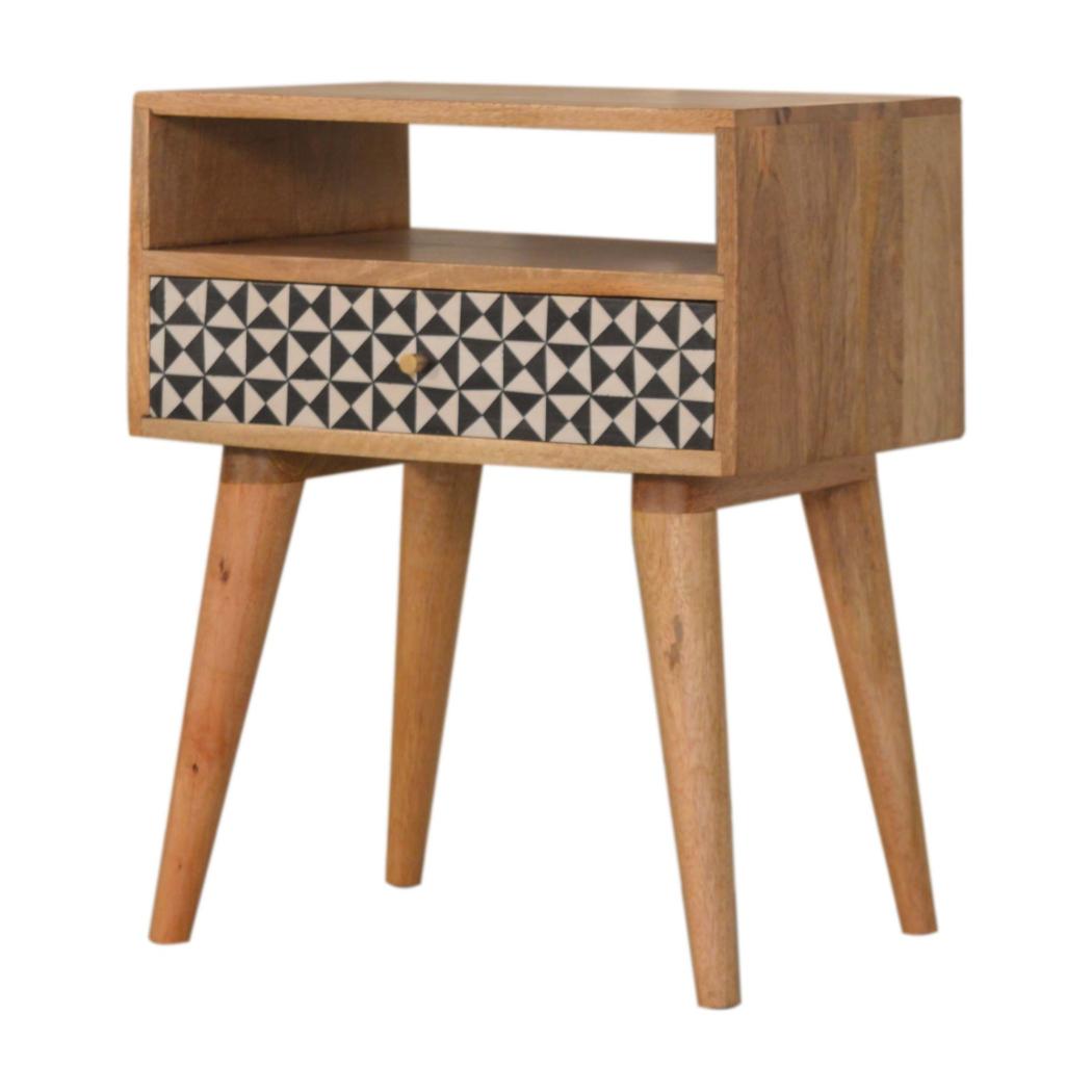 Rafina Bedside Table | Solid Mango Wood | Oak Finish | 1 Drawer Nightstand with Open Shelf