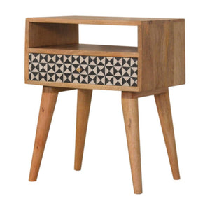 Rafina Bedside Table | Solid Mango Wood | Oak Finish | 1 Drawer Nightstand with Open Shelf