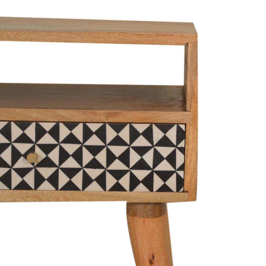 Rafina Bedside Table | Solid Mango Wood | Oak Finish | 1 Drawer Nightstand with Open Shelf