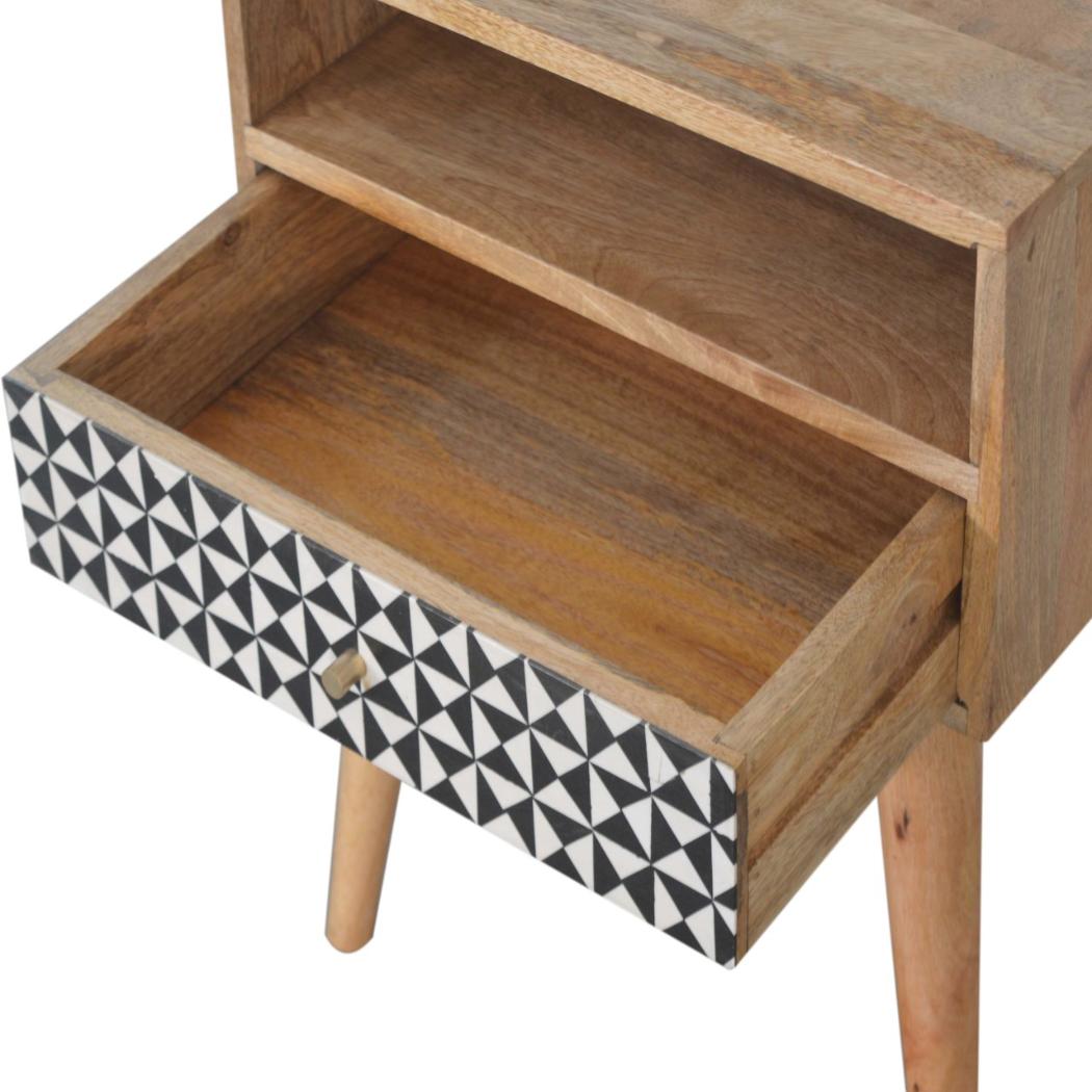Rafina Bedside Table | Solid Mango Wood | Oak Finish | 1 Drawer Nightstand with Open Shelf