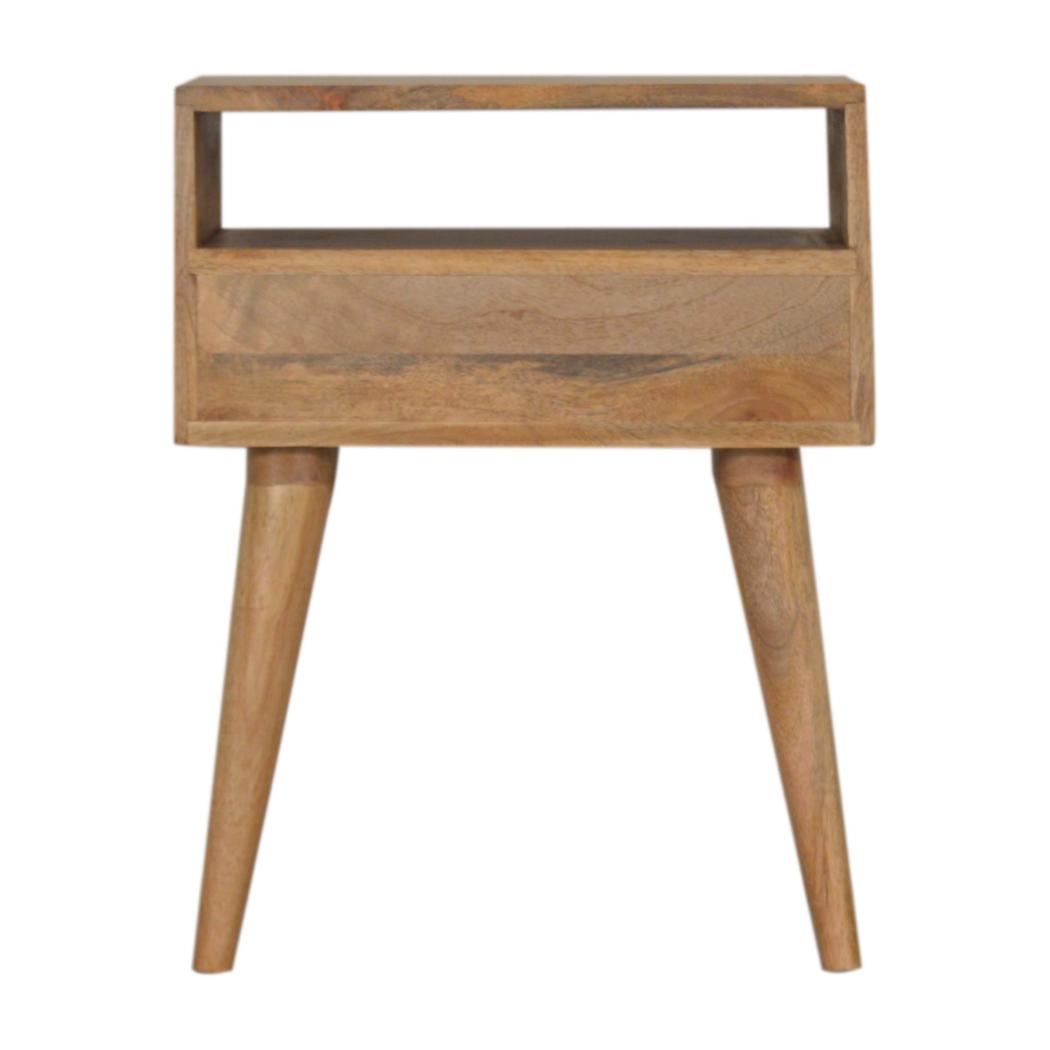 Rafina Bedside Table | Solid Mango Wood | Oak Finish | 1 Drawer Nightstand with Open Shelf