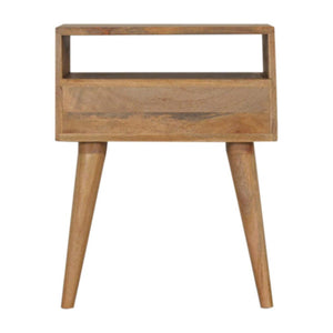 Rafina Bedside Table | Solid Mango Wood | Oak Finish | 1 Drawer Nightstand with Open Shelf