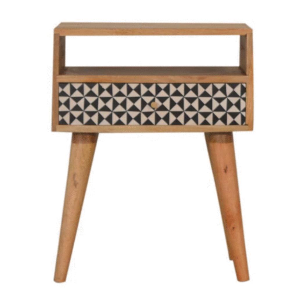 Rafina Bedside Table | Solid Mango Wood | Oak Finish | 1 Drawer Nightstand with Open Shelf