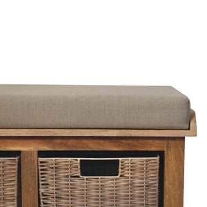 Rattan Basket Bench | Linen Upholstery | Practical Storage Seating