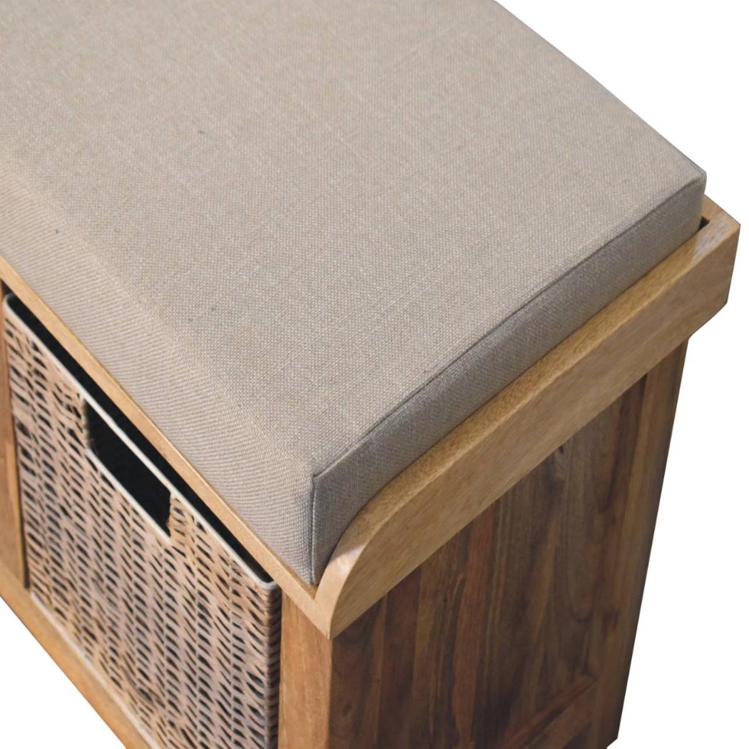 Rattan Basket Bench | Linen Upholstery | Practical Storage Seating