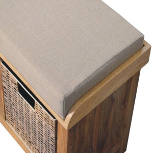 Rattan Basket Bench | Linen Upholstery | Practical Storage Seating