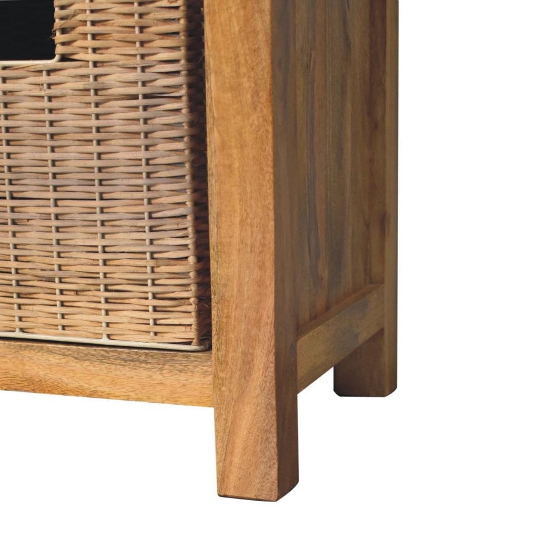 Rattan Basket Bench | Linen Upholstery | Practical Storage Seating