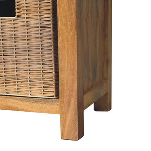 Rattan Basket Bench | Linen Upholstery | Practical Storage Seating
