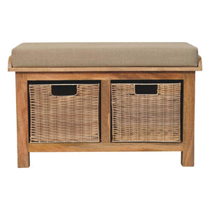 Rattan Basket Bench | Linen Upholstery | Practical Storage Seating