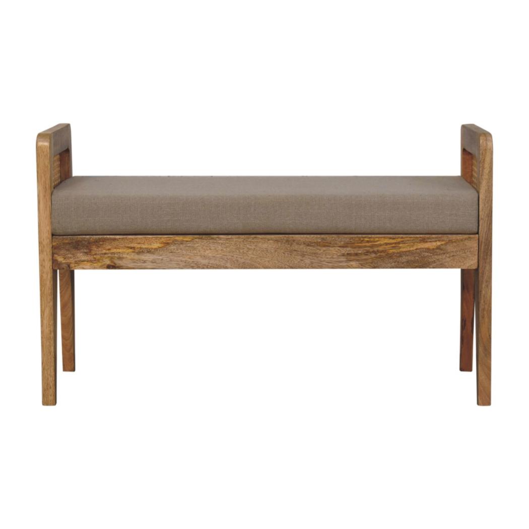 Rattan Bench | Mud Linen Upholstery | Natural Textured Seating
