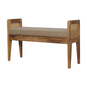 Rattan Bench | Mud Linen Upholstery | Natural Textured Seating
