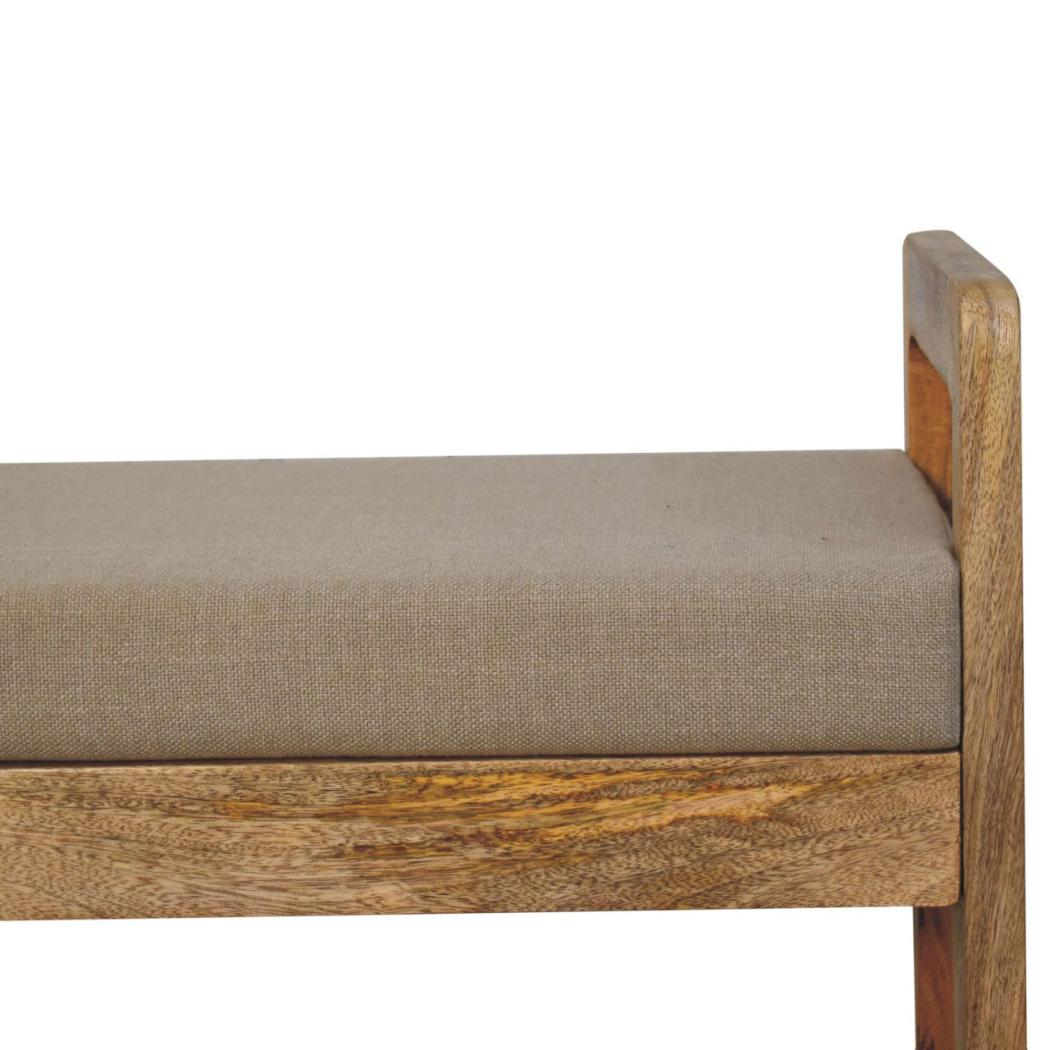 Rattan Bench | Mud Linen Upholstery | Natural Textured Seating