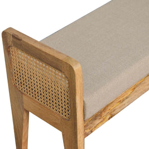 Rattan Bench | Mud Linen Upholstery | Natural Textured Seating