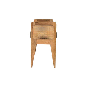 Rattan Bench | Mud Linen Upholstery | Natural Textured Seating