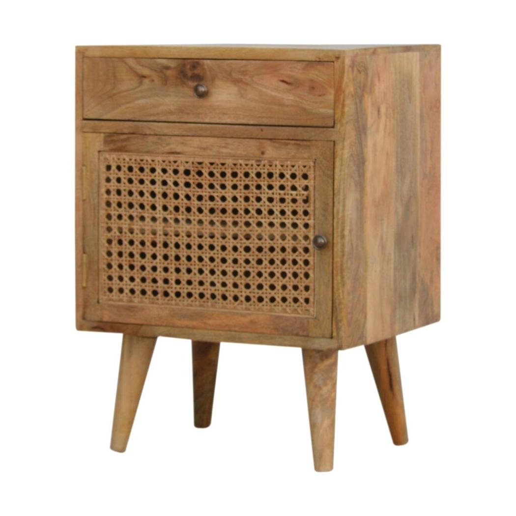 Rattan Door Front Bedside Table | Textured Detail | Natural Bedroom Styling
