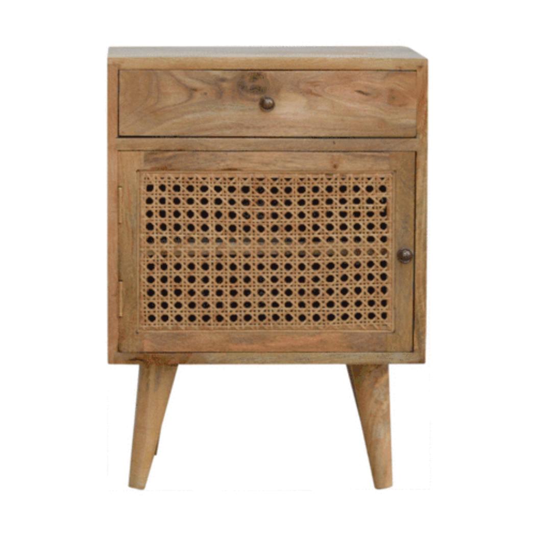 Rattan Door Front Bedside Table | Textured Detail | Natural Bedroom Styling