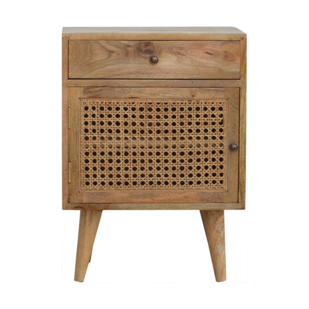 Rattan Door Front Bedside Table | Textured Detail | Natural Bedroom Styling