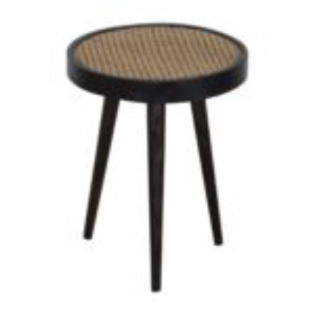 Rattan End Table | Solid Mango Wood | Carbon Black Finish | Woven Accent Furniture