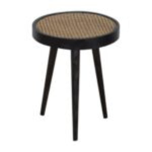 Rattan End Table | Solid Mango Wood | Carbon Black Finish | Woven Accent Furniture