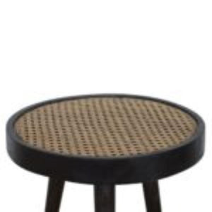 Rattan End Table | Solid Mango Wood | Carbon Black Finish | Woven Accent Furniture