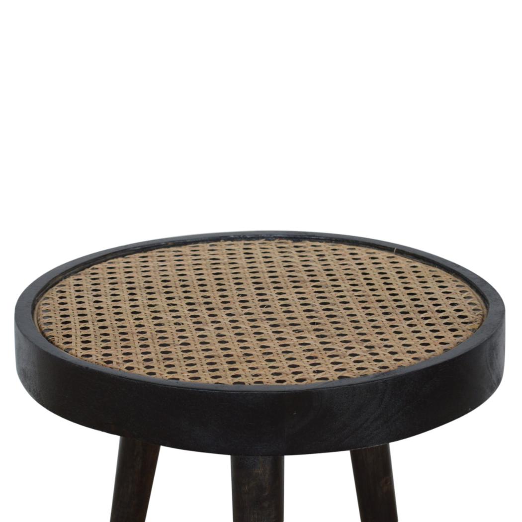 Rattan End Table | Solid Mango Wood | Carbon Black Finish | Woven Accent Furniture