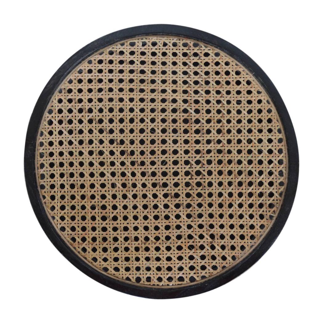Rattan End Table | Solid Mango Wood | Carbon Black Finish | Woven Accent Furniture