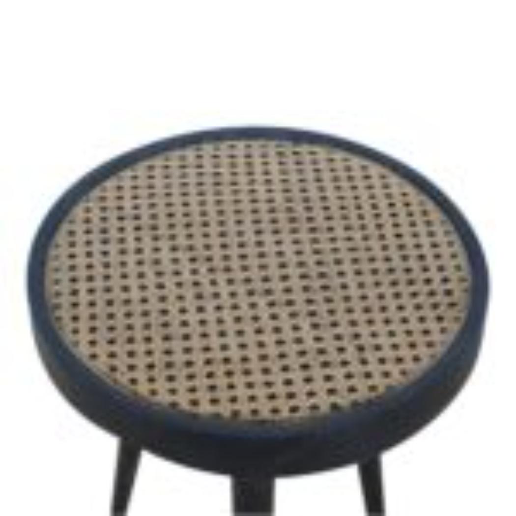 Rattan End Table | Solid Mango Wood | Carbon Black Finish | Woven Accent Furniture