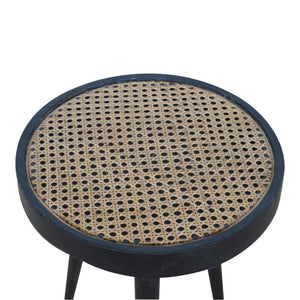 Rattan End Table | Solid Mango Wood | Carbon Black Finish | Woven Accent Furniture