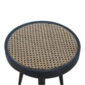 Rattan End Table | Solid Mango Wood | Carbon Black Finish | Woven Accent Furniture
