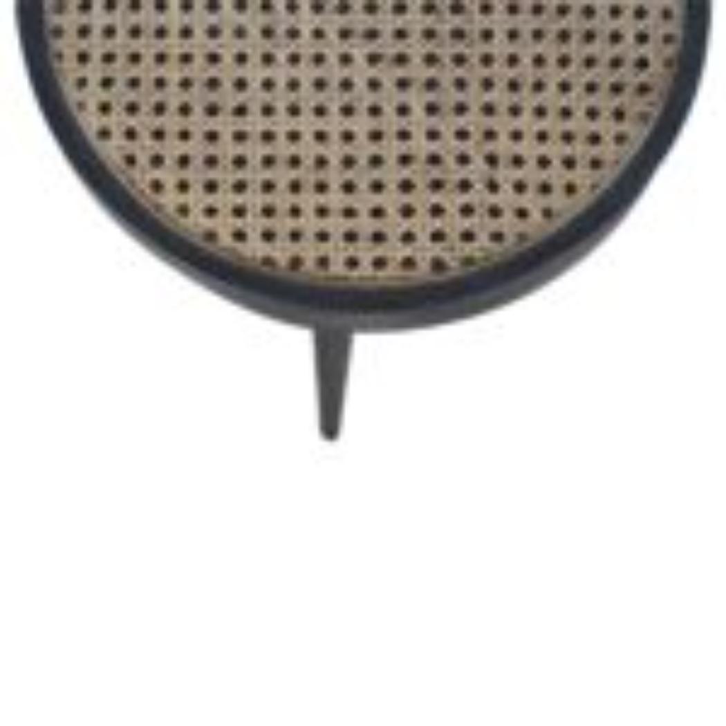 Rattan End Table | Solid Mango Wood | Carbon Black Finish | Woven Accent Furniture