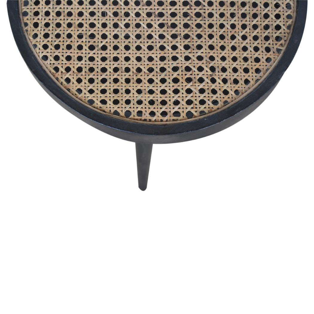 Rattan End Table | Solid Mango Wood | Carbon Black Finish | Woven Accent Furniture