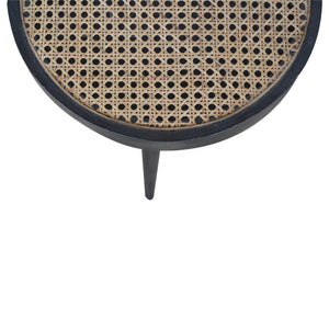 Rattan End Table | Solid Mango Wood | Carbon Black Finish | Woven Accent Furniture