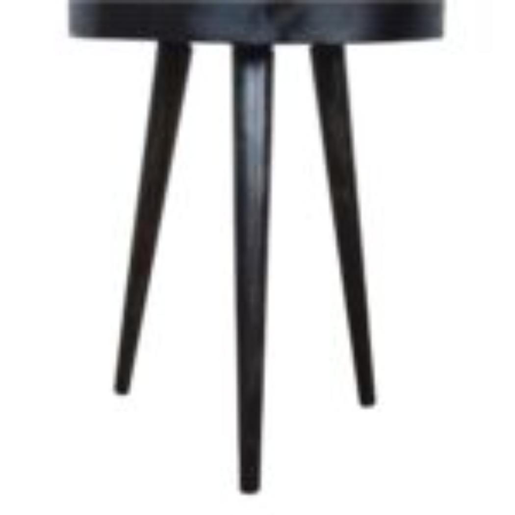 Rattan End Table | Solid Mango Wood | Carbon Black Finish | Woven Accent Furniture