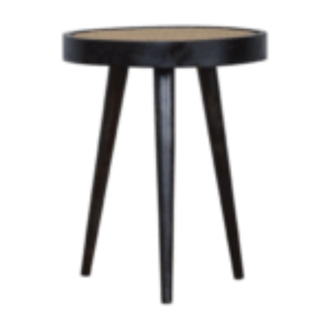 Rattan End Table | Solid Mango Wood | Carbon Black Finish | Woven Accent Furniture