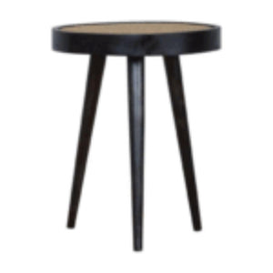 Rattan End Table | Solid Mango Wood | Carbon Black Finish | Woven Accent Furniture