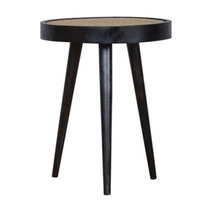 Rattan End Table | Solid Mango Wood | Carbon Black Finish | Woven Accent Furniture