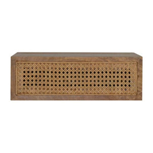 Rattan Wall-Mounted Bedside Table | Solid Mango Wood | Woven Storage Design