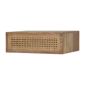 Rattan Wall-Mounted Bedside Table | Solid Mango Wood | Woven Storage Design