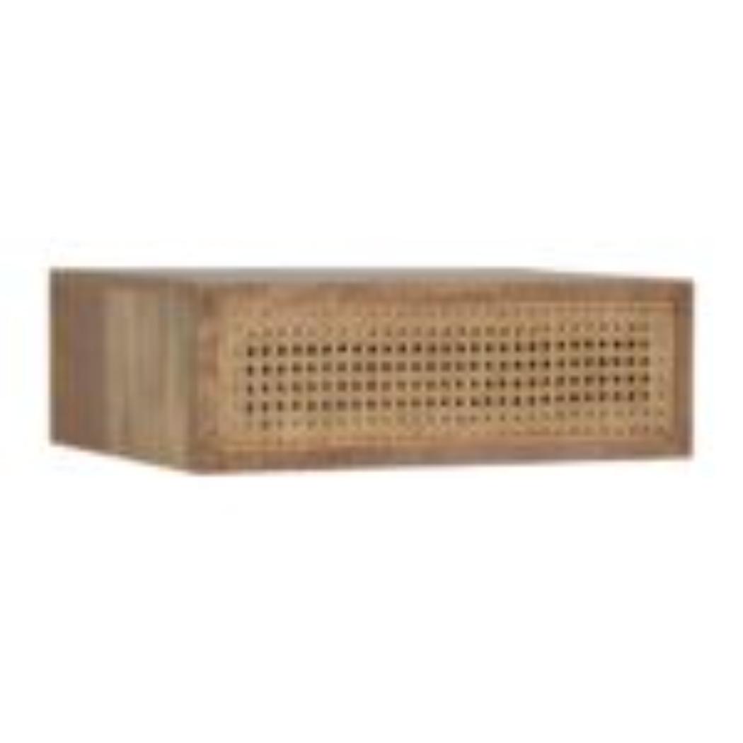 Rattan Wall-Mounted Bedside Table | Solid Mango Wood | Woven Storage Design