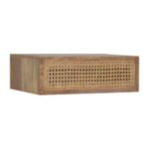 Rattan Wall-Mounted Bedside Table | Solid Mango Wood | Woven Storage Design