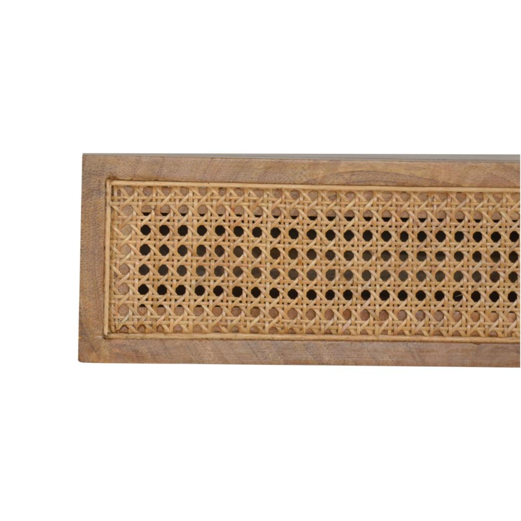 Rattan Wall-Mounted Bedside Table | Solid Mango Wood | Woven Storage Design