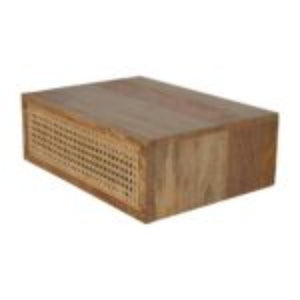 Rattan Wall-Mounted Bedside Table | Solid Mango Wood | Woven Storage Design