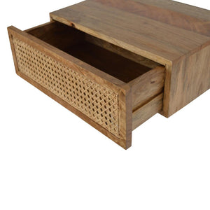 Rattan Wall-Mounted Bedside Table | Solid Mango Wood | Woven Storage Design