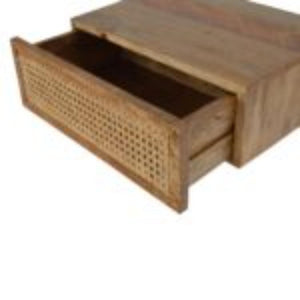 Rattan Wall-Mounted Bedside Table | Solid Mango Wood | Woven Storage Design