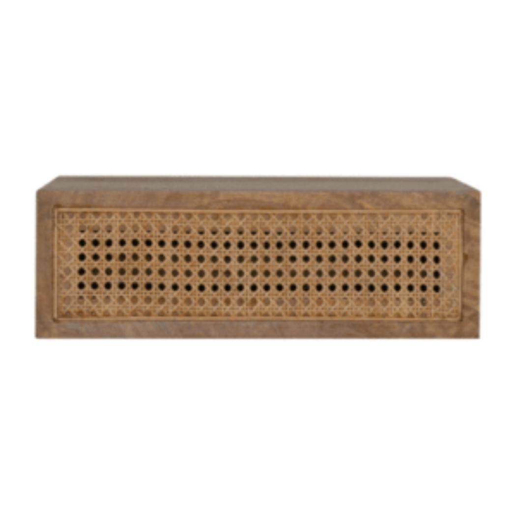 Rattan Wall-Mounted Bedside Table | Solid Mango Wood | Woven Storage Design