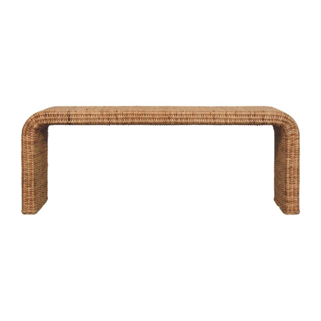 Rattan Weave Bench | Solid Mango Wood | Natural Woven Seat