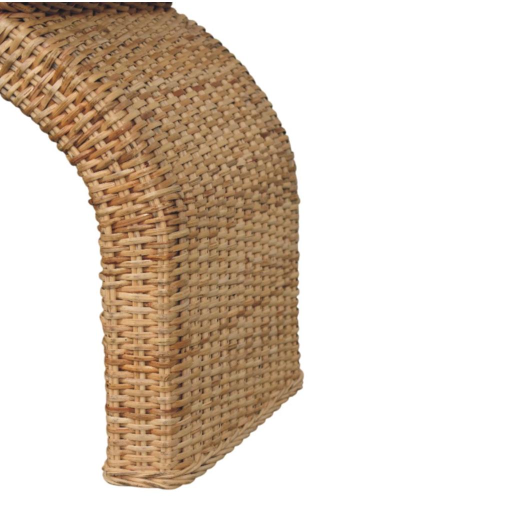 Rattan Weave Bouclé Bench | Solid Mango Wood | Natural Cane | Cream Upholstered Seat