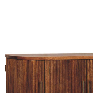 Ravello Curved Sideboard | Solid Mango Wood | Amber Oak Finish | 4 Door Storage Cabinet
