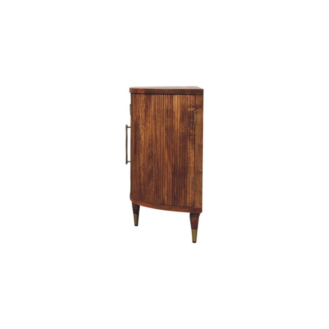 Ravello Curved Sideboard | Solid Mango Wood | Amber Oak Finish | 4 Door Storage Cabinet